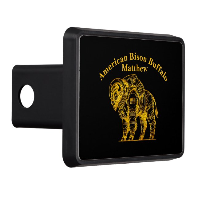 Gold Bison in Astronaut Suit Exploring Space Trailer Hitch Cover (Right)