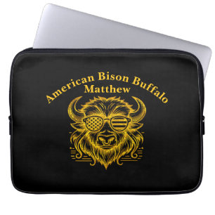 Gold Bison in Sunglasses Illustration Laptop Sleeve