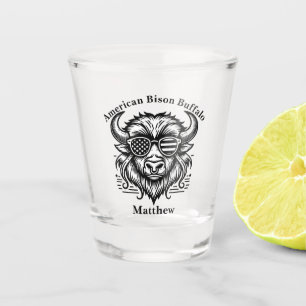 Gold Bison in Sunglasses Illustration Shot Glass