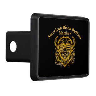 Gold Bison in Sunglasses Illustration Trailer Hitch Cover
