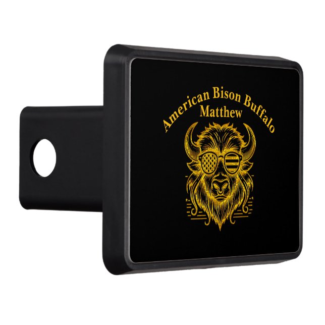 Gold Bison in Sunglasses Illustration Trailer Hitch Cover (Right)