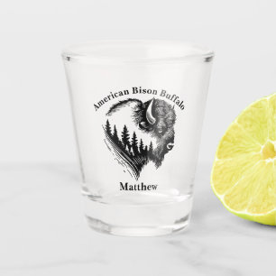 Gold Bison Portrait With Forest Silhouette Design Shot Glass