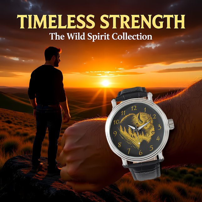 Gold Bison Portrait With Forest Silhouette Design Watch (Creator Uploaded)