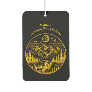 Gold Bison Roaming Under a Moonlit Mountain Sky Air Freshener