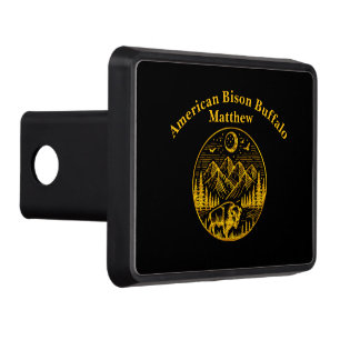 Gold Bison Roaming Under a Moonlit Mountain Sky Trailer Hitch Cover