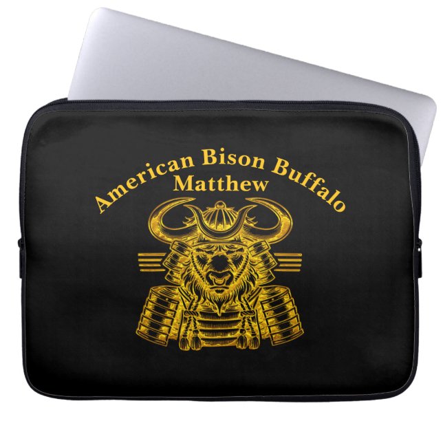 Gold Bison Warrior Design in Samurai Armour  Laptop Sleeve (Front)