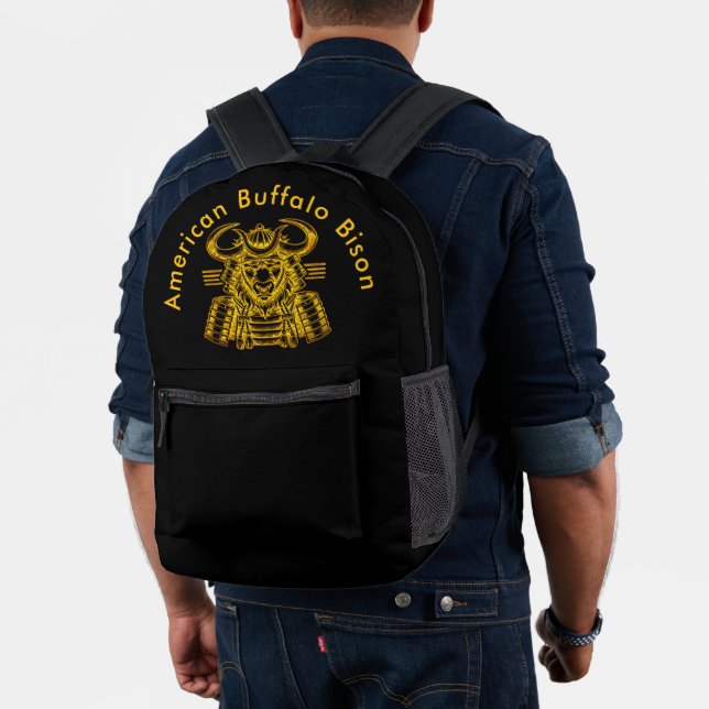 Gold Bison Warrior Design in Samurai Armour  Printed Backpack (Insitu (Model))
