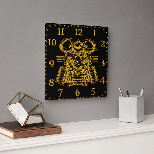 Gold Bison Warrior Design in Samurai Armour  Square Wall Clock (Office)