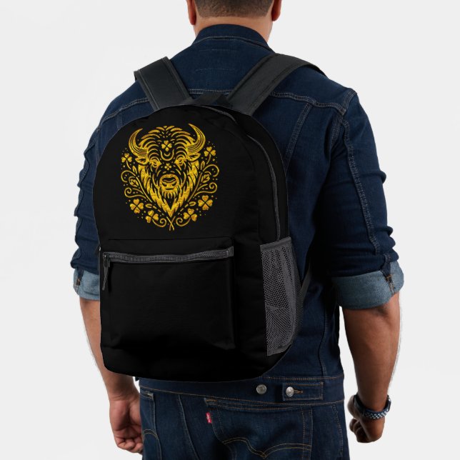 Gold Bison With Floral Design Printed Backpack (Insitu (Model))
