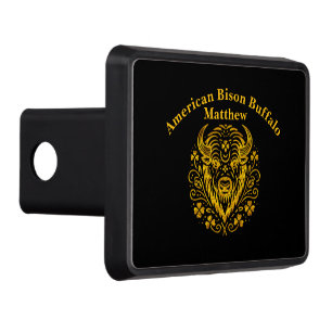 Gold Bison With Floral Design Trailer Hitch Cover