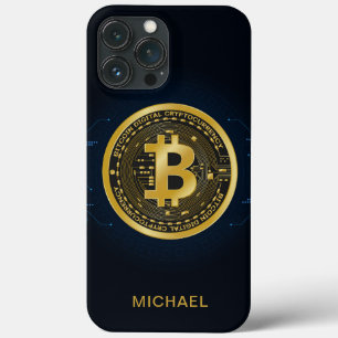 Gold Bitcoin Cryptocurrency Personalized Name iPhone 13 Pro Max Case
