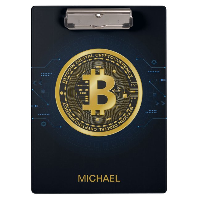 Gold Bitcoin Cryptocurrency Personalized Name Clipboard (Front)