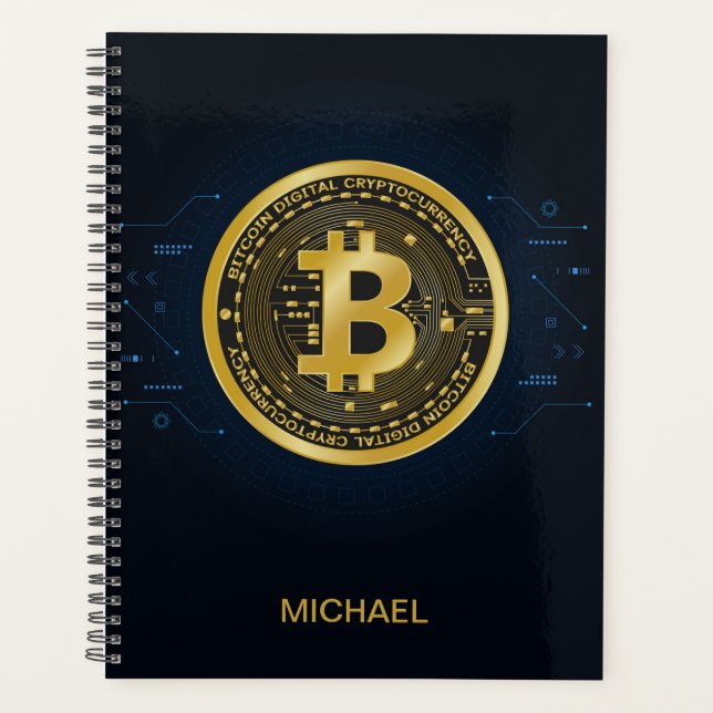Gold Bitcoin Cryptocurrency Personalized Name Planner (Front)