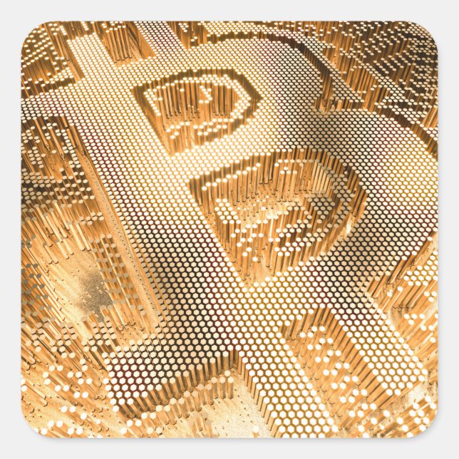 Gold Bitcoin Digital Cryptocurrency BTC Logo Square Sticker (Front)