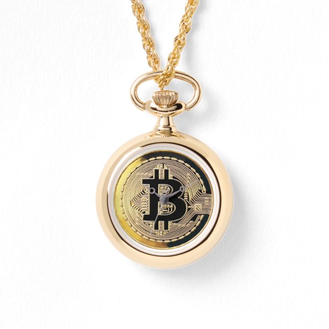 gold bitcoin watch necklace (Front)