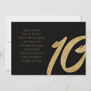 Gold Black 10 numéro de table Mariage carte de siè