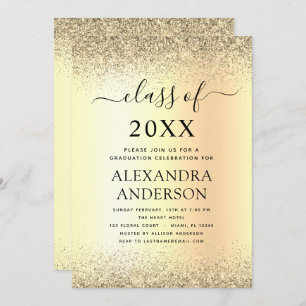 Gold Black 2022 Graduation Party Glitter Invitation