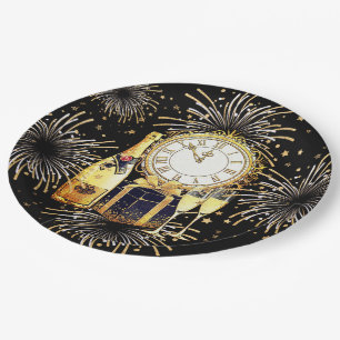 Gold Black 2023 New Year's Party  Paper Plate