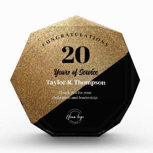 Gold Black 20 Years of Service Employee Award