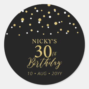 Gold & Black 30th Birthday Favour Thank you Classic Round Sticker