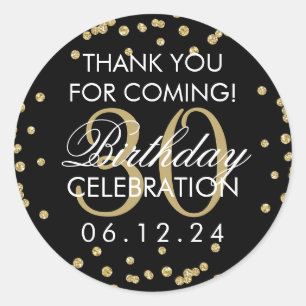 Gold Black 30th Birthday Thank You Confetti Classic Round Sticker