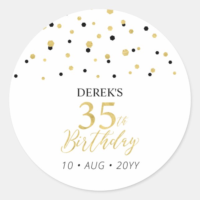 Gold & Black 35th Birthday Favour Thank you Classic Round Sticker (Front)