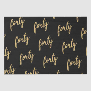 Gold Black 40 Birthday Party Glitter "Forty" Tissue Paper
