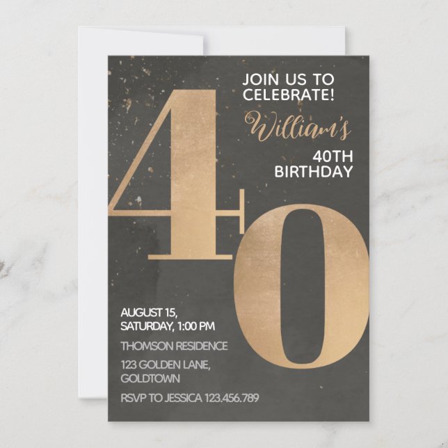 Gold Black 40e anniversaire Invitation (Devant)