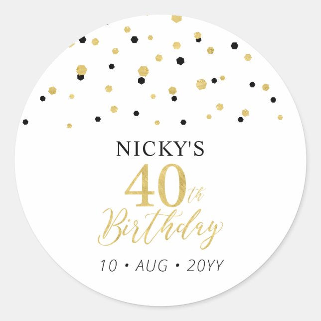 Gold & Black 40th Birthday Favour Thank you Classic Round Sticker (Front)
