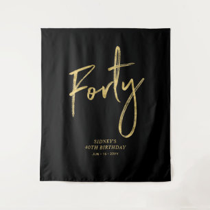 Gold & Black 40th Birthday Party Backdrop Tapestry