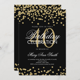Gold Black 40th Birthday Party Glitter Confetti Invitation