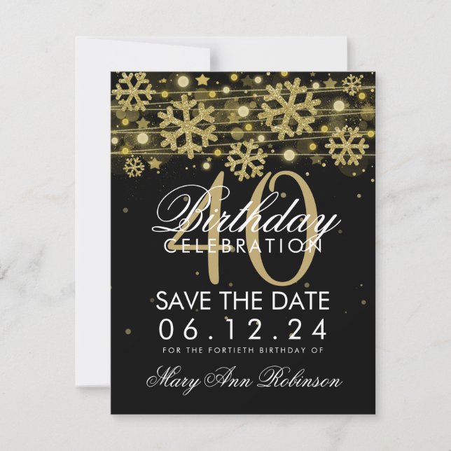 Gold Black 40th Birthday Save Date Winter Save The Date (Front)