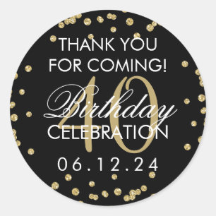 Gold Black 40th Birthday Thank You Confetti Classic Round Sticker