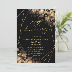 Gold & Black 40th Wedding Anniversary  Invitation