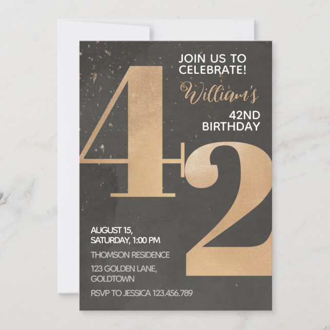 Gold Black 42e Invitation anniversaire (Devant)