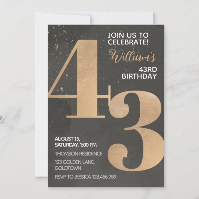 Gold Black 43e anniversaire Invitation (Devant)