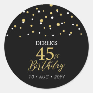 Gold & Black 45th Birthday Favour Thank you Classic Round Sticker