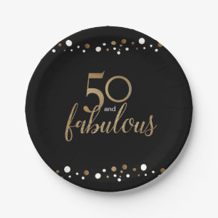 Gold Black 50th birthday 50 and fabulous Paper Plate