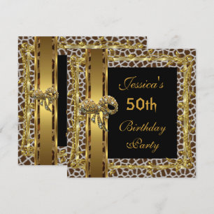Gold Black 50th Birthday Animal Wild Elegant 3 Invitation