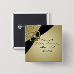 Gold Black 50th Wedding Anniversary 2 Inch Square Button