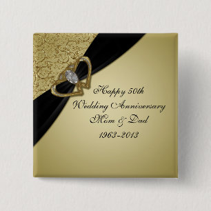Gold Black 50th Wedding Anniversary 2 Inch Square Button