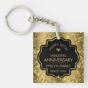 Gold & Black 50th Wedding Anniversary Keychain