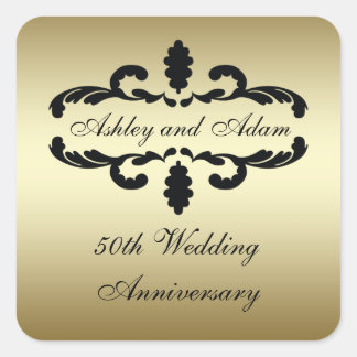 Gold Black 50th Wedding Anniversary Label