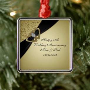 Gold Black 50th Wedding Anniversary Metal Ornament