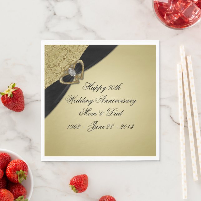 Gold Black 50th Wedding Anniversary Napkin (Insitu)