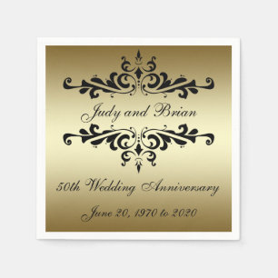 Gold Black 50th Wedding Anniversary Paper Napkins