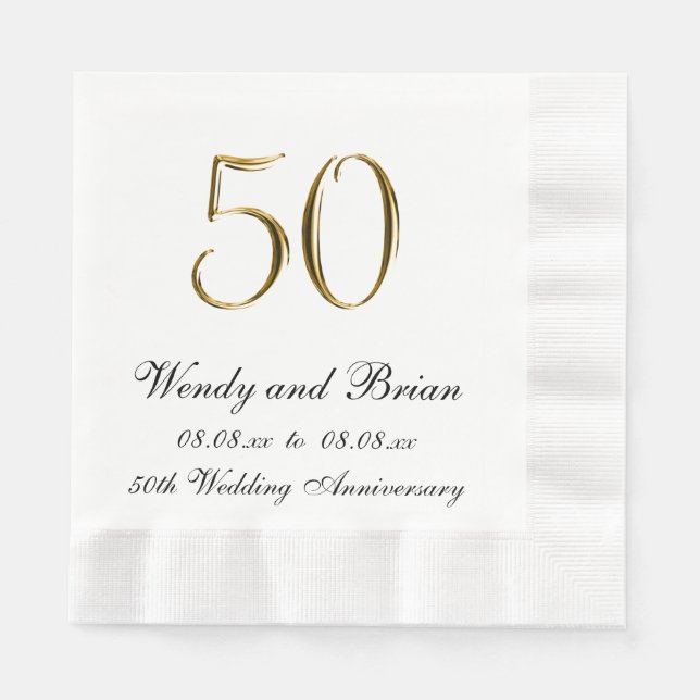 Gold Black 50th Wedding Anniversary Paper Napkins (Front)