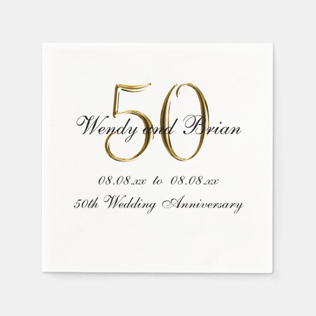 Gold Black 50th Wedding Anniversary Paper Napkins (Front)