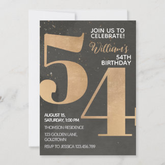 Gold Black 54th Birthday Invitation