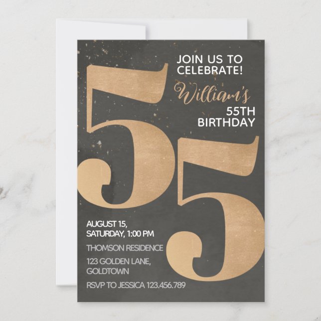 Gold Black 55e anniversaire Invitation (Devant)